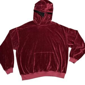 Haider Ackermann Burgundy Red Hoodie Velour Pocket Pullover